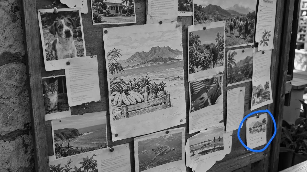 Sur un panneau d'affichage couvert d'annonces, un cercle dessiné à la main isole la petite<br />
annonce discrète dans un coin — ce qui saute aux yeux n'est pas toujours ce qu'il faut regarder